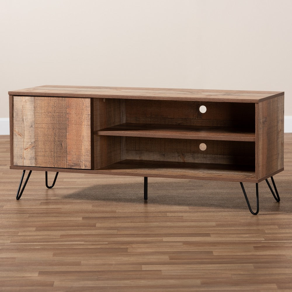Baxton Studio - Iver TV Stand in Rustic Oak/Black - TV8005-Vintage Oak-TV view 7