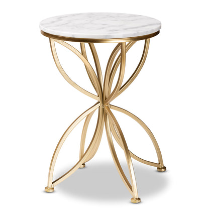 Baxton Studio - Jaclyn End Table in White/Gold - H01-97048-Metal/Marble Side Table view 1