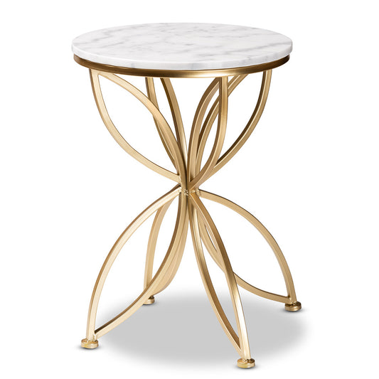 Baxton Studio - Jaclyn End Table in White/Gold - H01-97048-Metal/Marble Side Table view 1