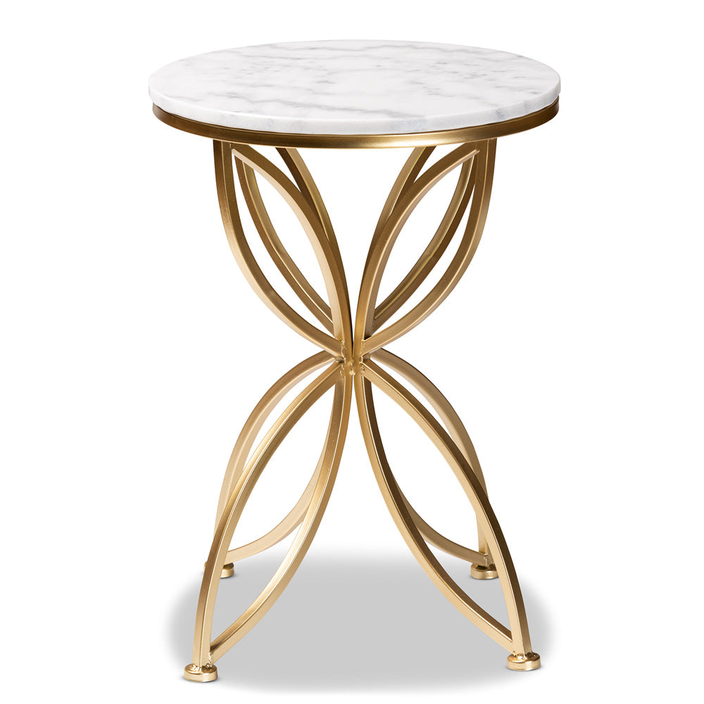 Baxton Studio - Jaclyn End Table in White/Gold - H01-97048-Metal/Marble Side Table view 2