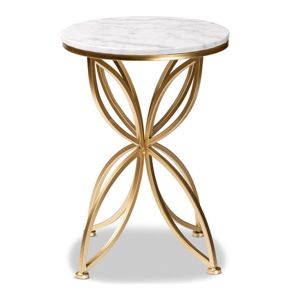 Baxton Studio - Jaclyn End Table in White/Gold - H01-97048-Metal/Marble Side Table view 2