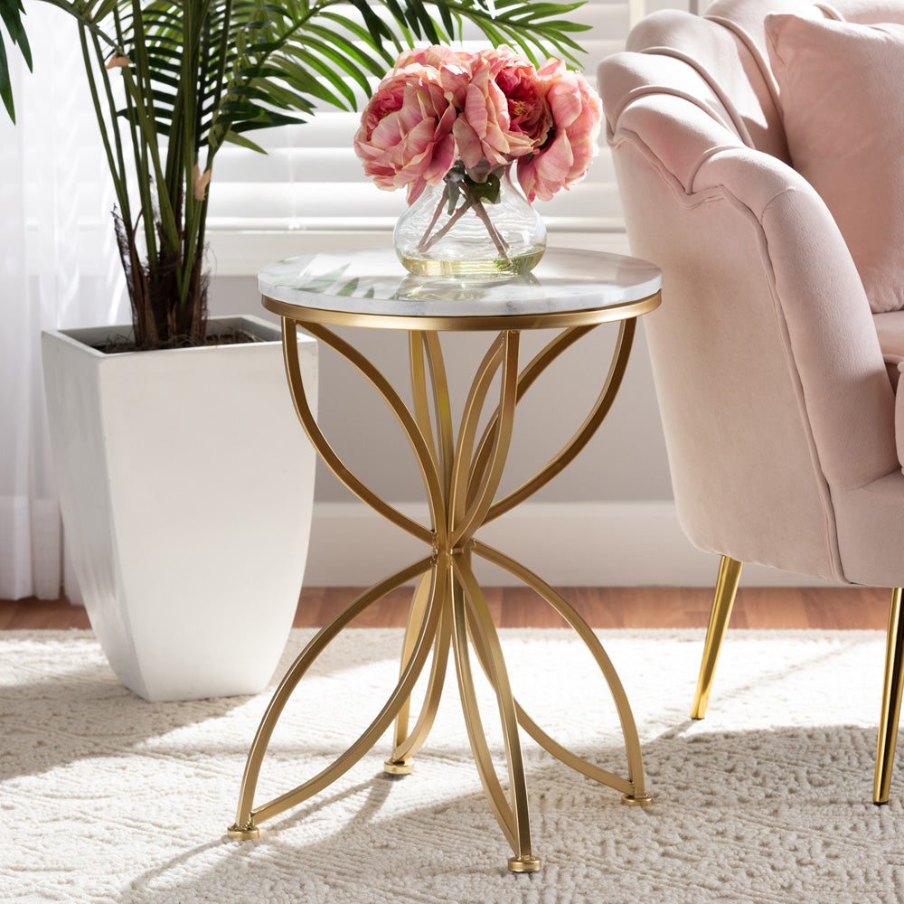 Baxton Studio - Jaclyn End Table in White/Gold - H01-97048-Metal/Marble Side Table view 6