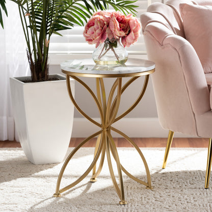 Baxton Studio - Jaclyn End Table in White/Gold - H01-97048-Metal/Marble Side Table view 6