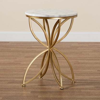 Baxton Studio - Jaclyn End Table in White/Gold - H01-97048-Metal/Marble Side Table view 7