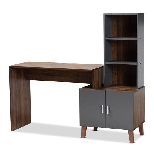 Baxton Studio - Jaeger Desk in Grey/Walnut Brown - SESD8019WI-Columbia/Dark Grey-Desk view 1