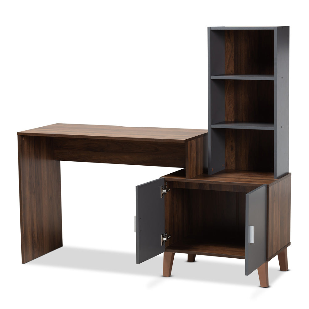 Baxton Studio - Jaeger Desk in Grey/Walnut Brown - SESD8019WI-Columbia/Dark Grey-Desk view 2