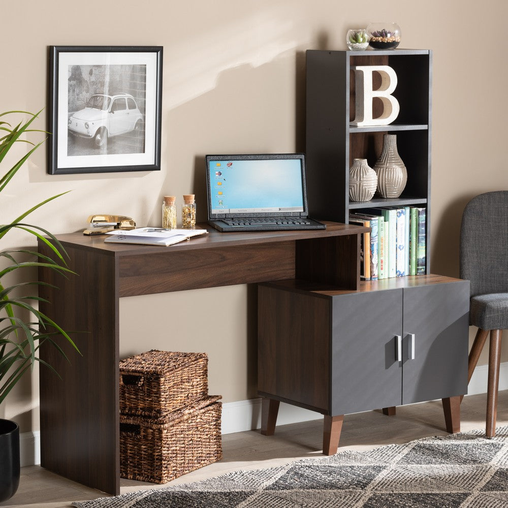 Baxton Studio - Jaeger Desk in Grey/Walnut Brown - SESD8019WI-Columbia/Dark Grey-Desk view 7