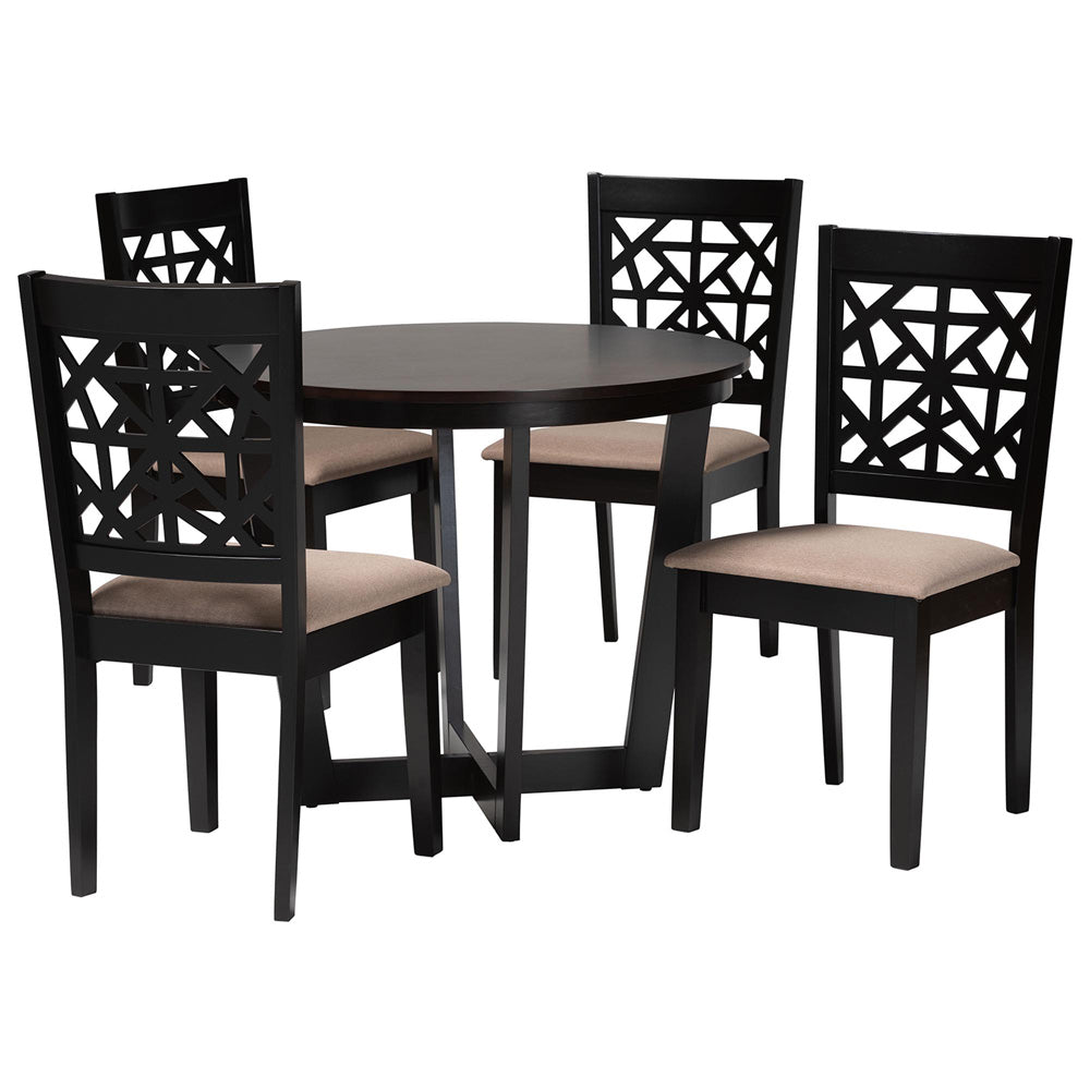 Baxton Studio - Jamie Dining Set in Beige/Dark Brown - Jamie-Sand/Dark Brown-5PC Dining Set view 1