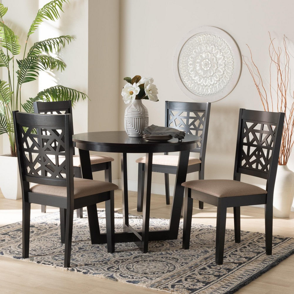 Baxton Studio - Jamie Dining Set in Beige/Dark Brown - Jamie-Sand/Dark Brown-5PC Dining Set view 8