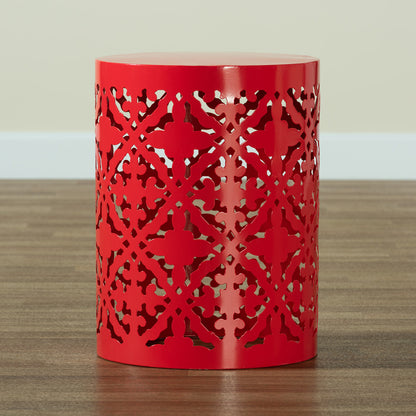 Baxton Studio - Jamila Outdoor End Table in Red - H01-104258 Red Metal Side Table view 5