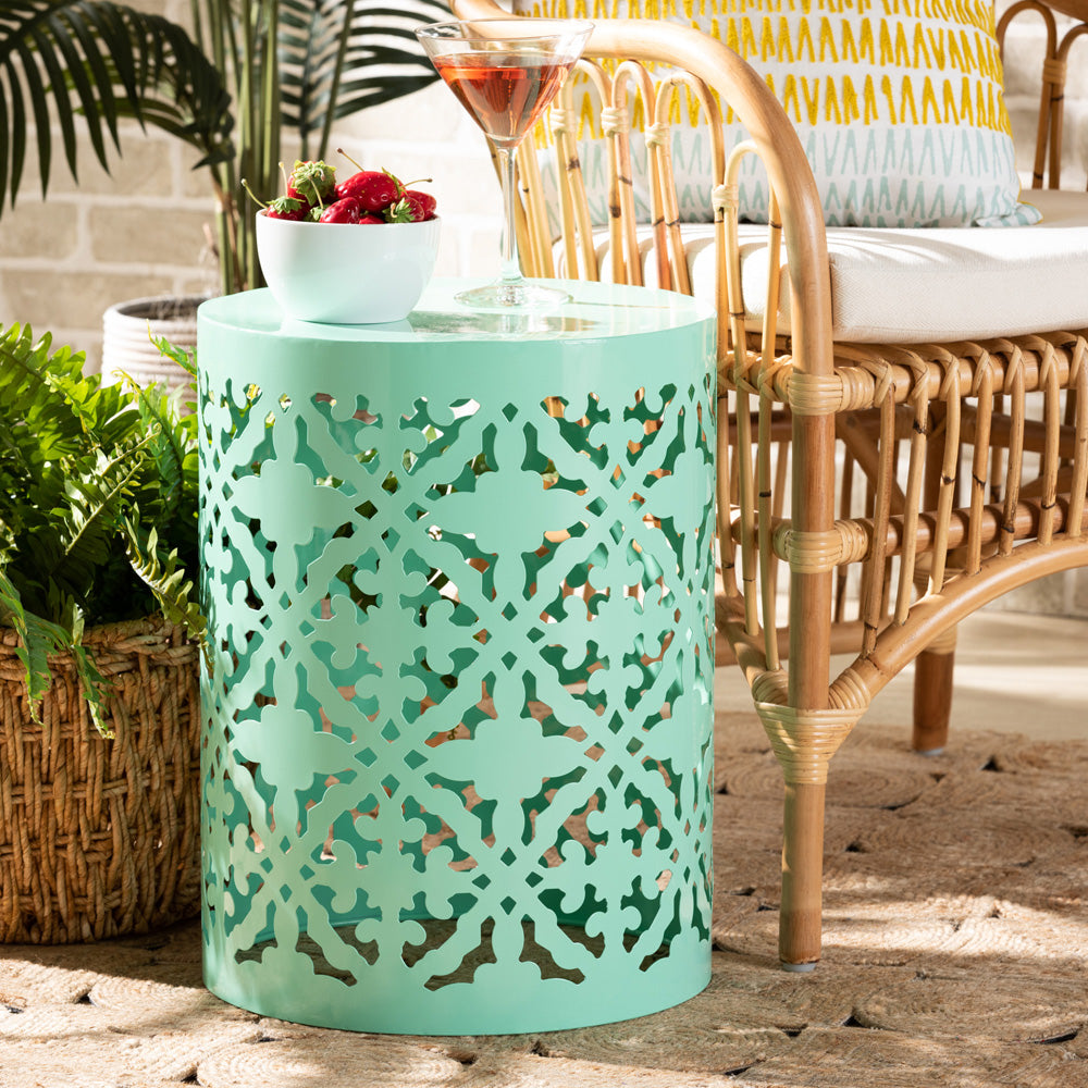 Baxton Studio - Jamila Outdoor Side Table in Aqua - H01-104258 Aqua Metal Side Table view 5