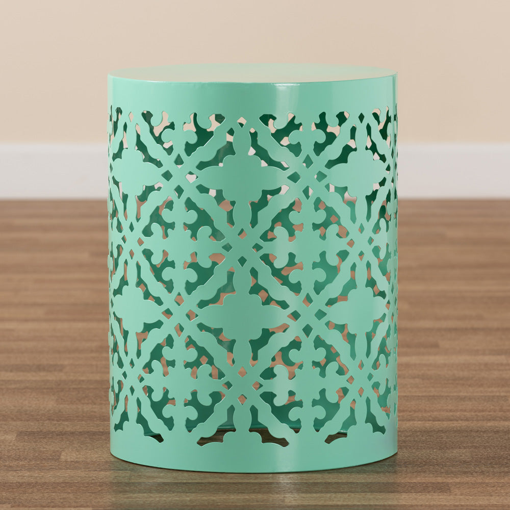 Baxton Studio - Jamila Outdoor Side Table in Aqua - H01-104258 Aqua Metal Side Table view 6