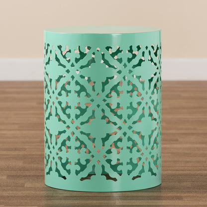 Baxton Studio - Jamila Outdoor Side Table in Aqua - H01-104258 Aqua Metal Side Table view 6