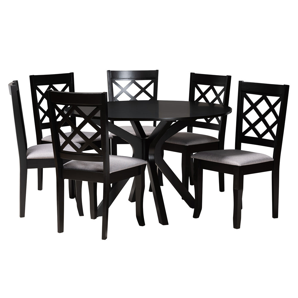 Baxton Studio - Jana Dining Set in Grey/Espresso Brown - Jana-Grey/Dark Brown-7PC Dining Set view 1