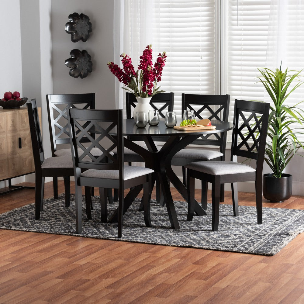 Baxton Studio - Jana Dining Set in Grey/Espresso Brown - Jana-Grey/Dark Brown-7PC Dining Set view 8