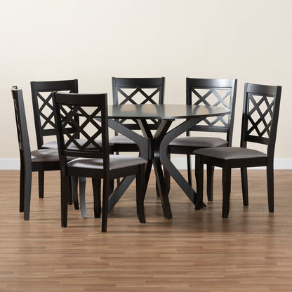Baxton Studio - Jana Dining Set in Grey/Espresso Brown - Jana-Grey/Dark Brown-7PC Dining Set view 9
