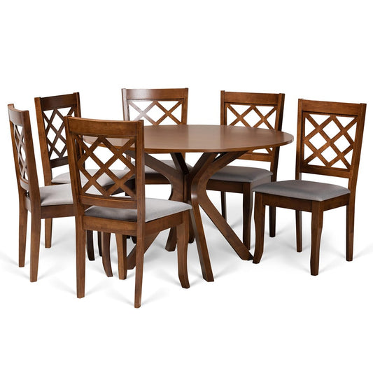 Baxton Studio - Jana Dining Set in Grey/walnut brown - Jana-Grey/Walnut-7PC Dining Set view 1
