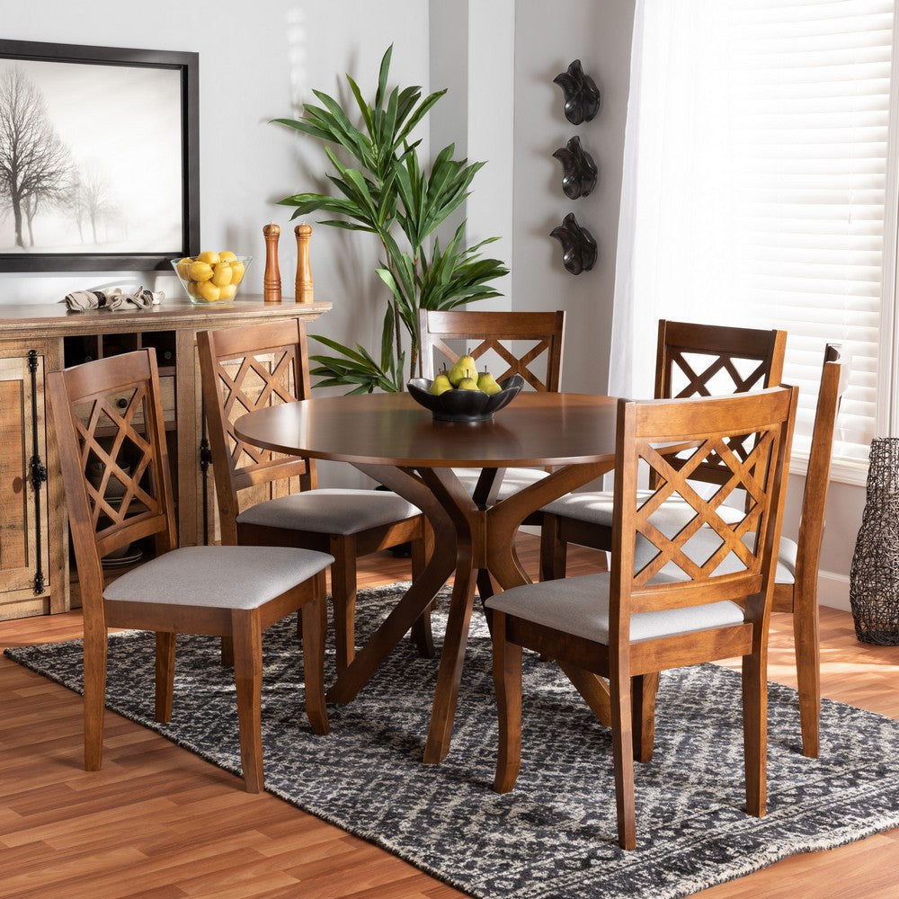 Baxton Studio - Jana Dining Set in Grey/walnut brown - Jana-Grey/Walnut-7PC Dining Set view 7