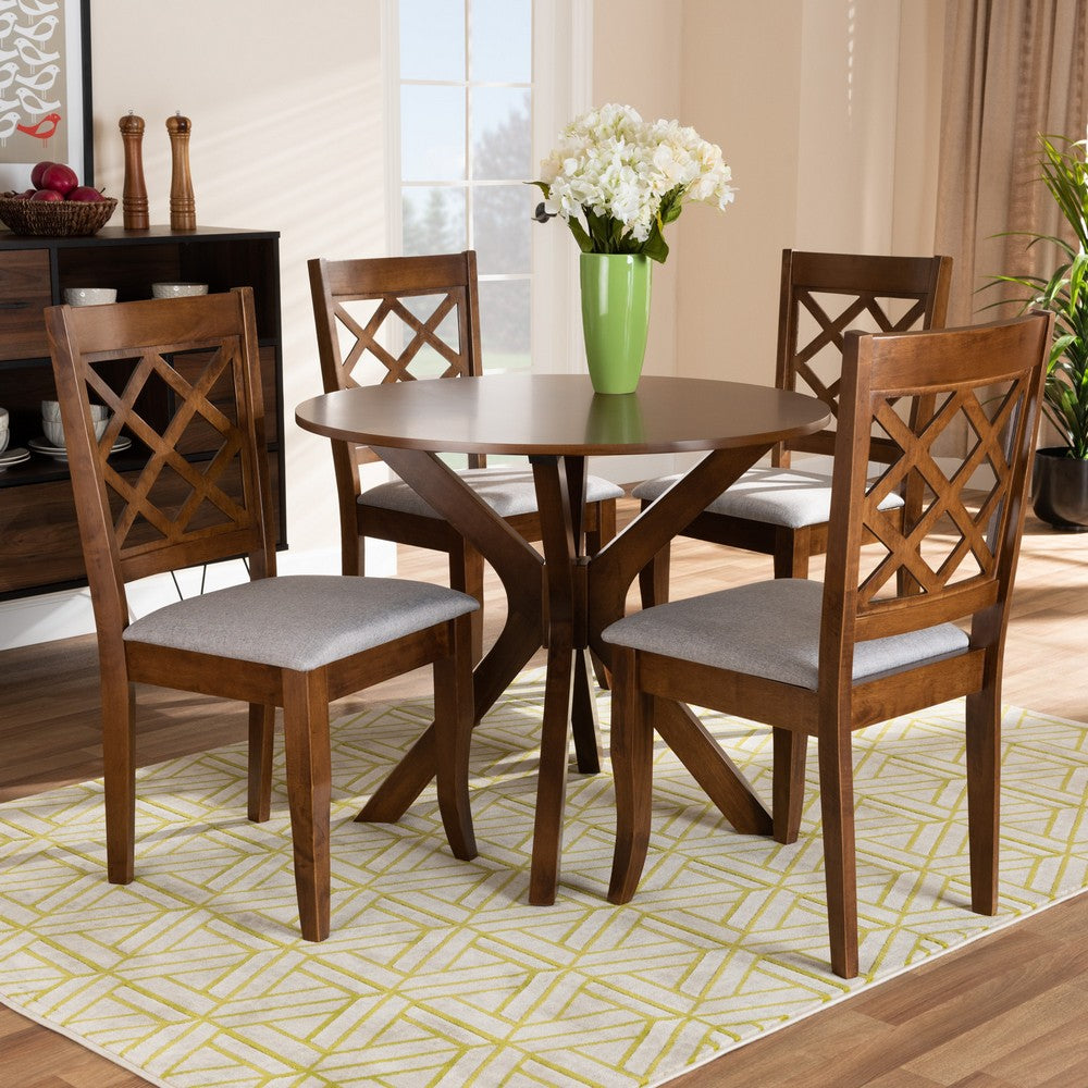 Baxton Studio - Jana Dining Set in Grey/Walnut - Jana-Grey/Walnut-5PC Dining Set view 7