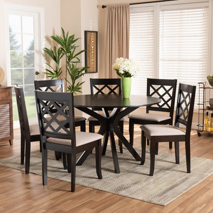 Baxton Studio - Jana Dining Set in Sand/Dark Brown - Jana-Sand/Dark Brown-7PC Dining Set view 7