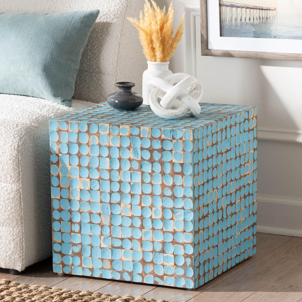 Baxton Studio - Janella End Table in Sky Blue/Natural Brown - Juliette Square-Blue-ET view 6