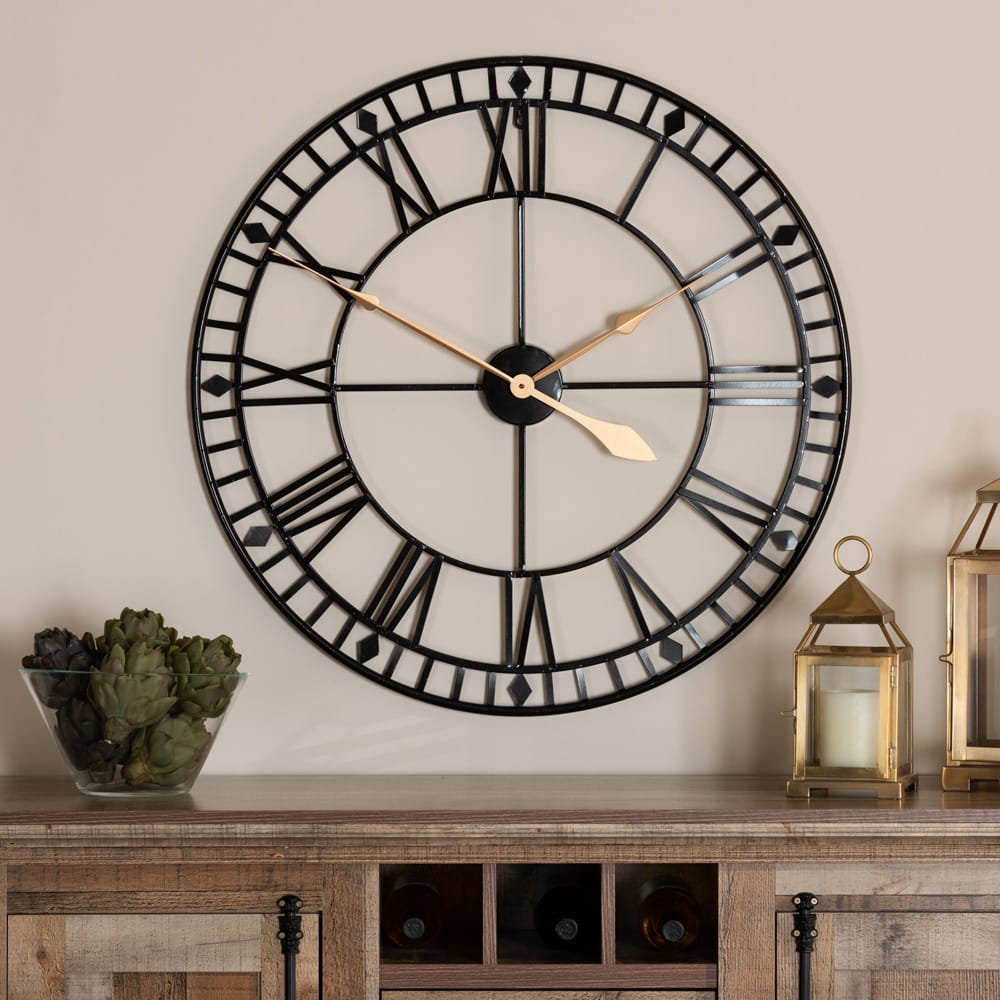 Baxton Studio - Janette Clock in Black/Gold - Metal WC-31.5 inch view 2