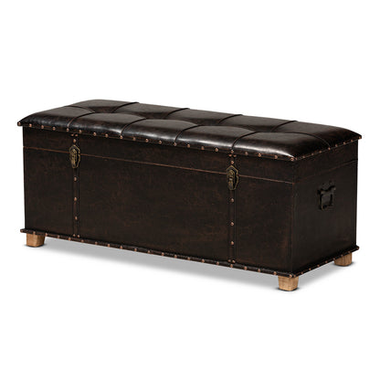 Baxton Studio - Janna Ottoman in Dark Brown/Oak Brown - JY20B055L-Dark Brown-Large Otto view 1