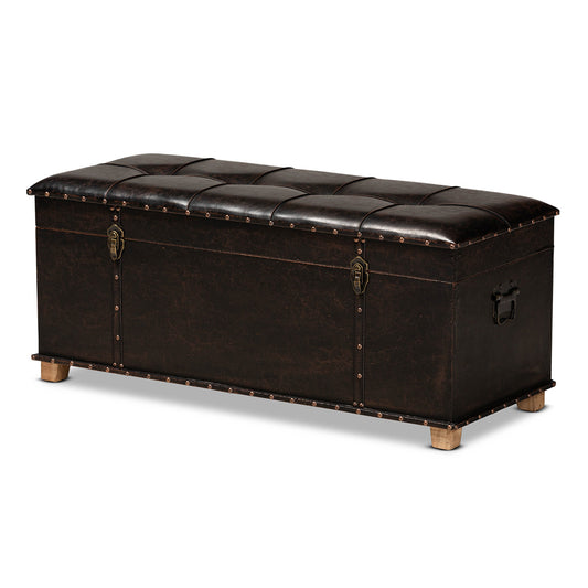 Baxton Studio - Janna Ottoman in Dark Brown/Oak Brown - JY20B055L-Dark Brown-Large Otto view 1
