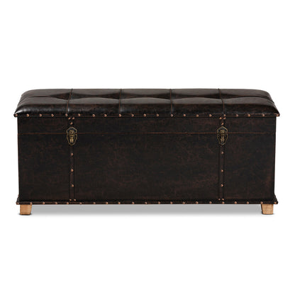 Baxton Studio - Janna Ottoman in Dark Brown/Oak Brown - JY20B055L-Dark Brown-Large Otto view 3