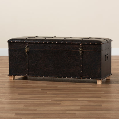 Baxton Studio - Janna Ottoman in Dark Brown/Oak Brown - JY20B055L-Dark Brown-Large Otto view 11