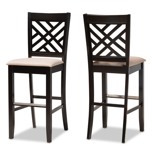 Baxton Studio - Jason Set of 2 Bar Stools in Sand/Espresso Brown - RH317B-Sand/Dark Brown-BS view 1