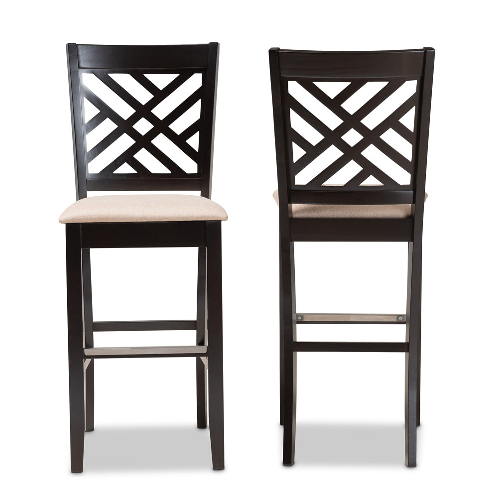 Baxton Studio - Jason Set of 2 Bar Stools in Sand/Espresso Brown - RH317B-Sand/Dark Brown-BS view 2
