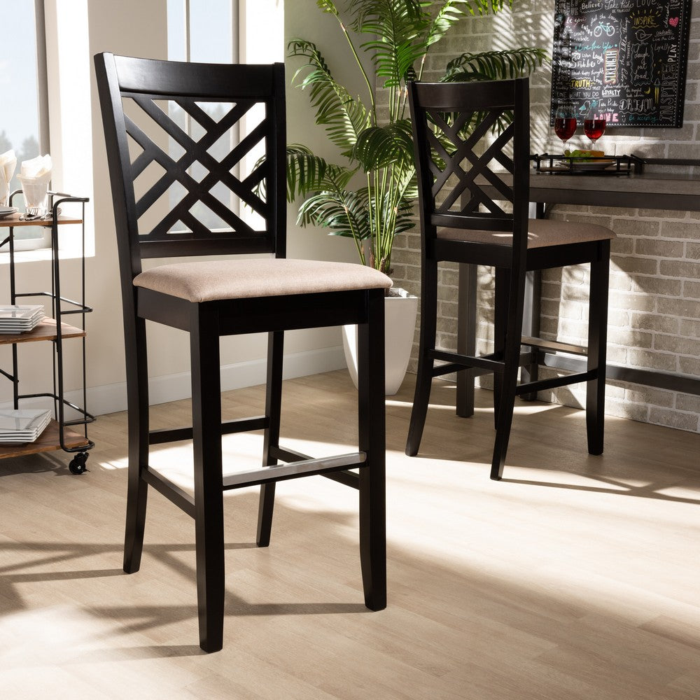 Baxton Studio - Jason Set of 2 Bar Stools in Sand/Espresso Brown - RH317B-Sand/Dark Brown-BS view 7