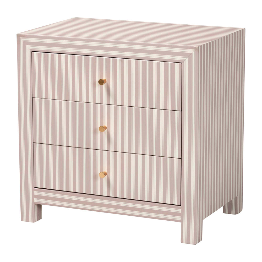 Baxton Studio - Javianne End Table in White/Beige/Brass - JY25A012-Striped Printed Canvas-Wooden-ET view 1