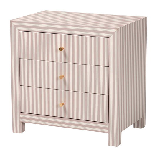Baxton Studio - Javianne End Table in White/Beige/Brass - JY25A012-Striped Printed Canvas-Wooden-ET view 1