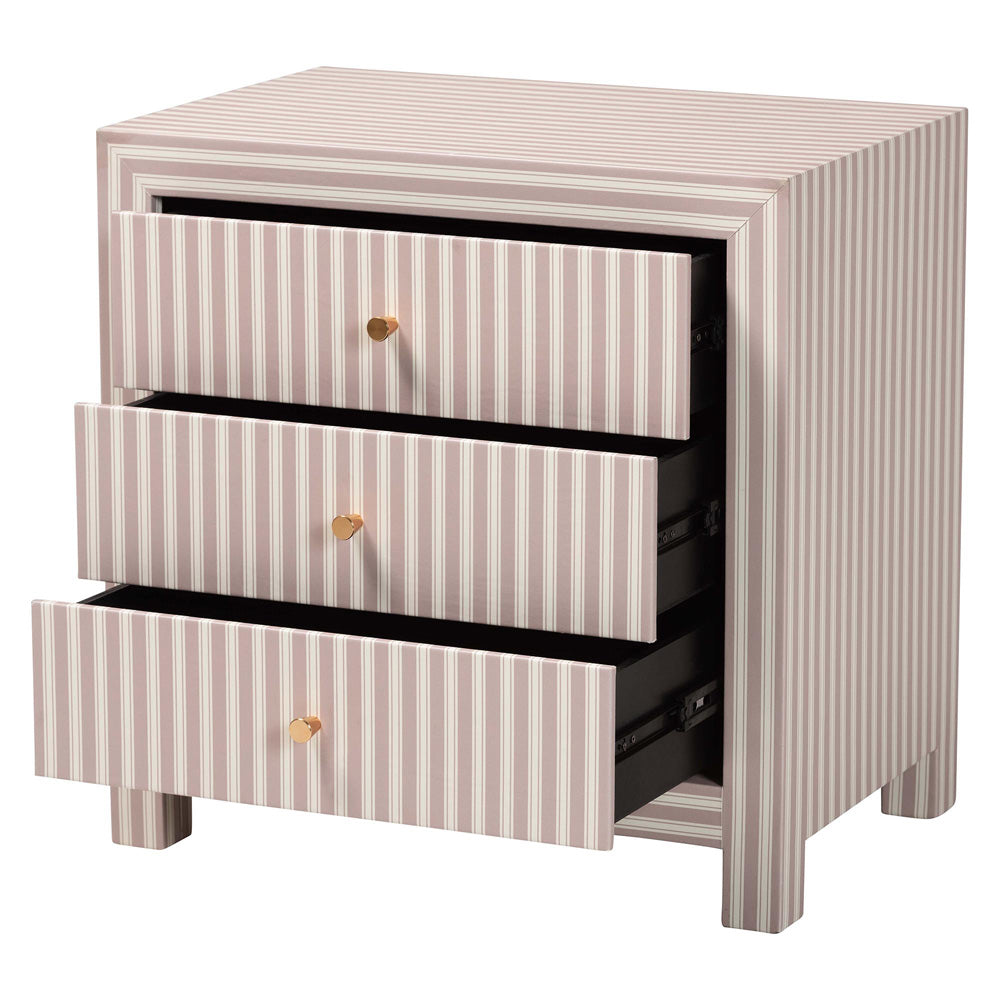 Baxton Studio - Javianne End Table in White/Beige/Brass - JY25A012-Striped Printed Canvas-Wooden-ET view 2