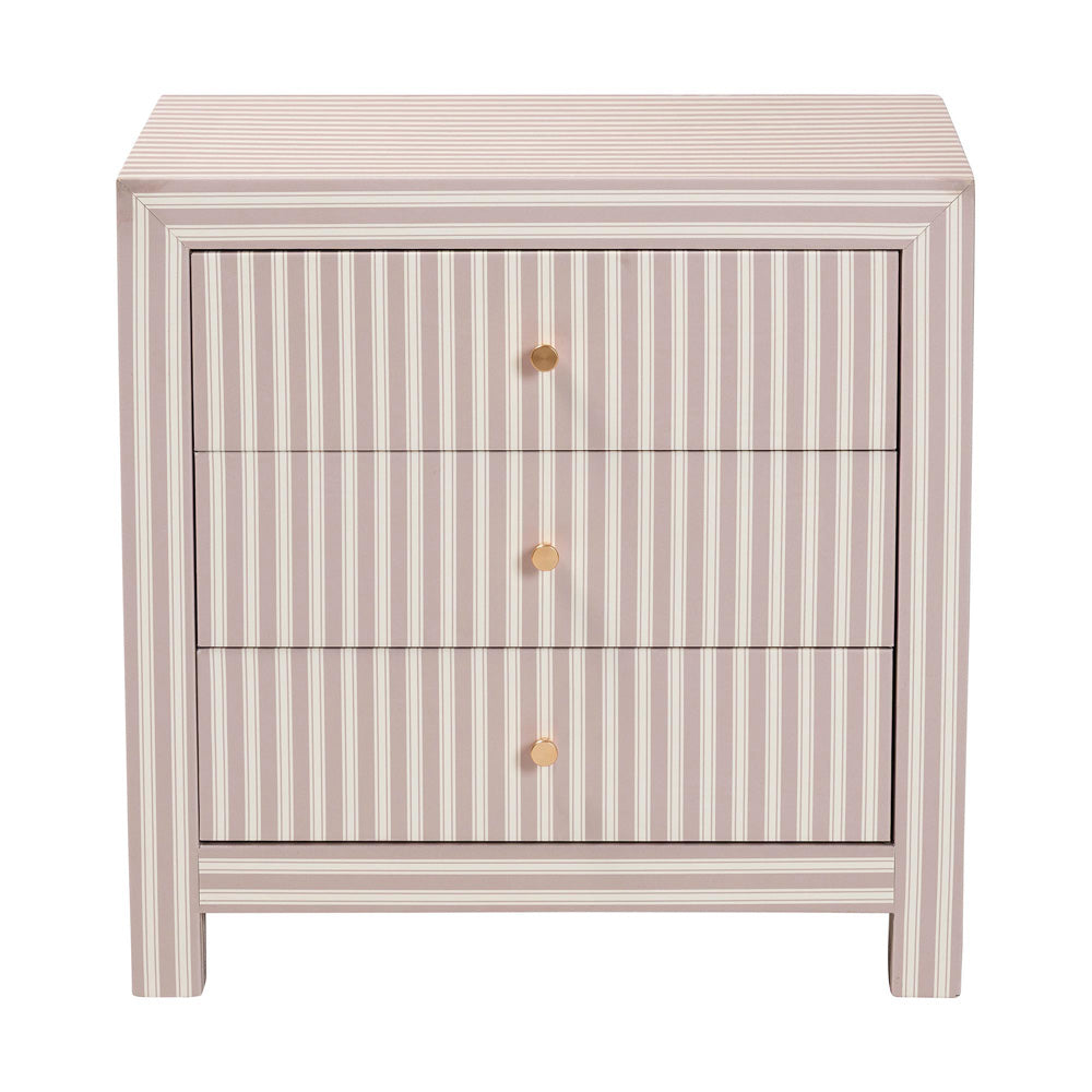 Baxton Studio - Javianne End Table in White/Beige/Brass - JY25A012-Striped Printed Canvas-Wooden-ET view 3