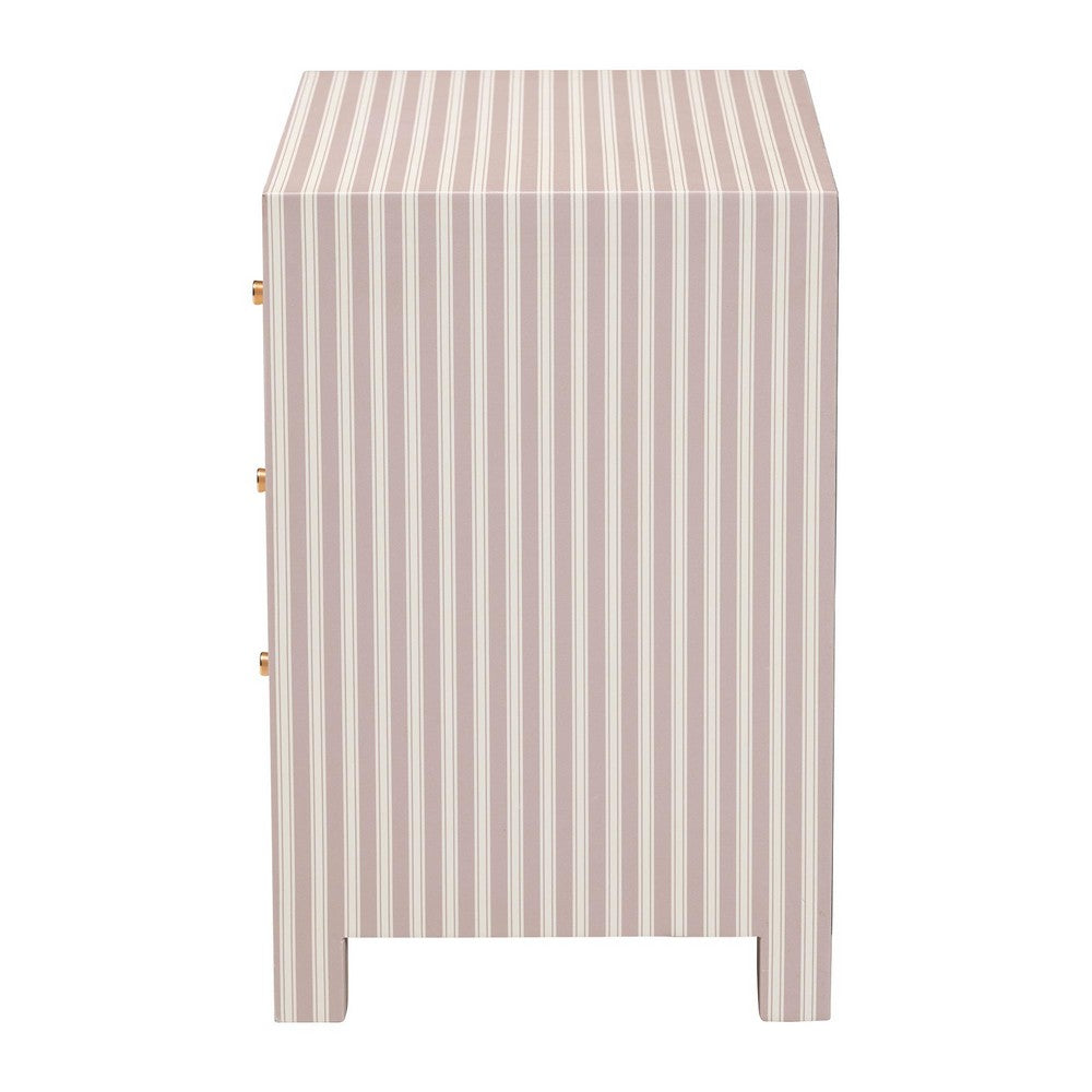 Baxton Studio - Javianne End Table in White/Beige/Brass - JY25A012-Striped Printed Canvas-Wooden-ET view 4