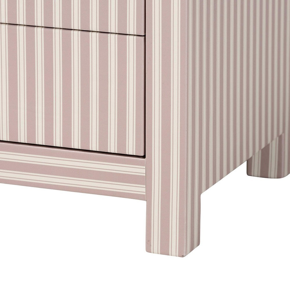 Baxton Studio - Javianne End Table in White/Beige/Brass - JY25A012-Striped Printed Canvas-Wooden-ET view 7