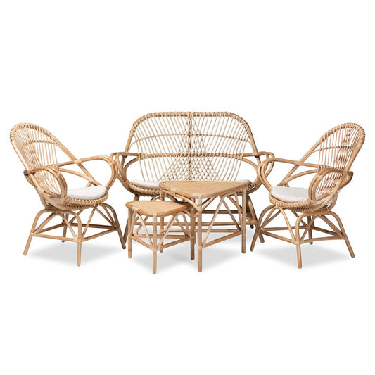 Baxton Studio - Jayden Living Room Set in White/Natural Brown - Jayden-Rattan-5PC Living Room Set view 1