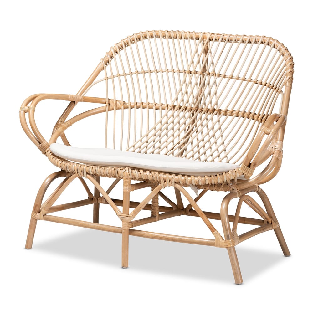Baxton Studio - Jayden Living Room Set in White/Natural Brown - Jayden-Rattan-5PC Living Room Set view 3
