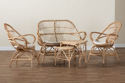 Baxton Studio - Jayden Living Room Set in White/Natural Brown - Jayden-Rattan-5PC Living Room Set view 10