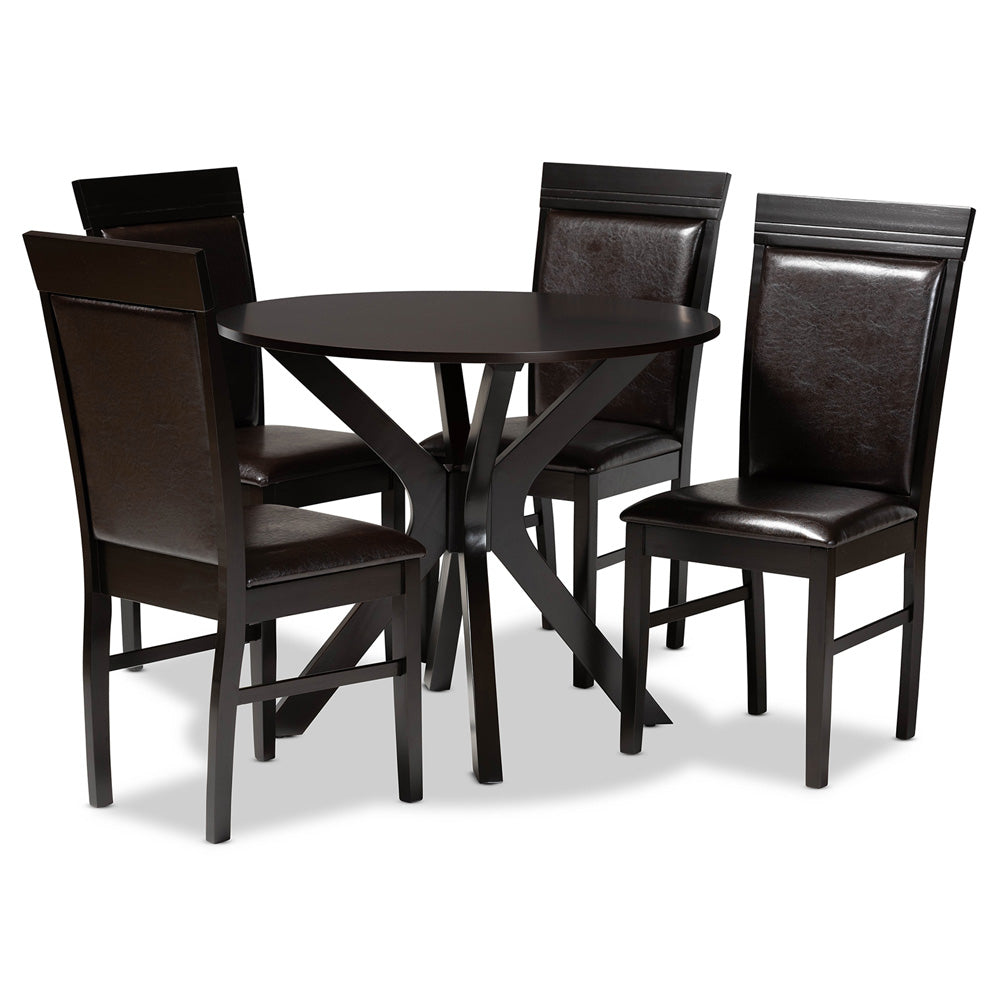 Baxton Studio - Jeane Dining Set in Dark Brown/Espresso Brown - Jeane-Dark Brown-5PC Dining Set view 1
