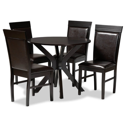 Baxton Studio - Jeane Dining Set in Dark Brown/Espresso Brown - Jeane-Dark Brown-5PC Dining Set view 1