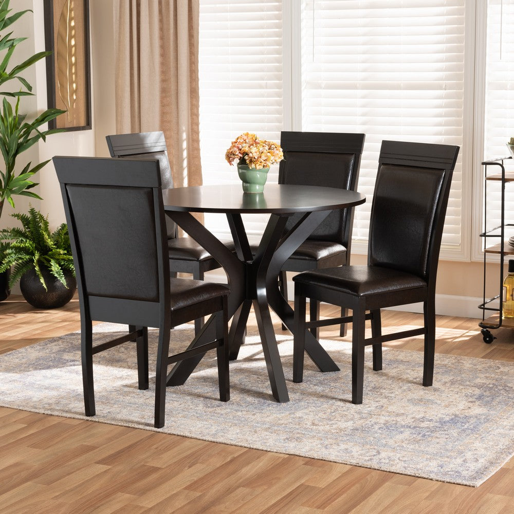 Baxton Studio - Jeane Dining Set in Dark Brown/Espresso Brown - Jeane-Dark Brown-5PC Dining Set view 7