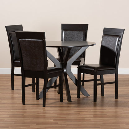 Baxton Studio - Jeane Dining Set in Dark Brown/Espresso Brown - Jeane-Dark Brown-5PC Dining Set view 8