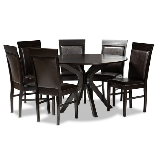 Baxton Studio - Jeane Dining Set in Dark Brown/Espresso Brown - Jeane-Dark Brown-7PC Dining Set view 1