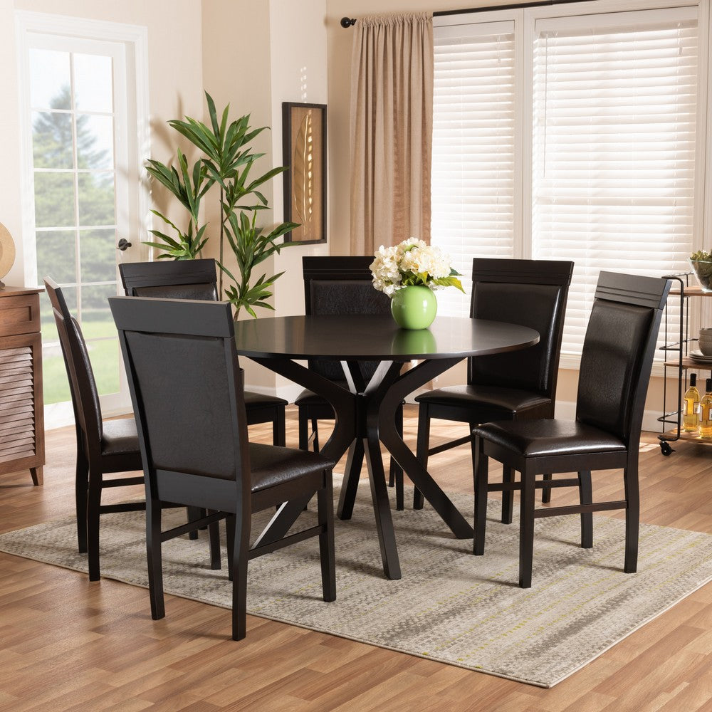 Baxton Studio - Jeane Dining Set in Dark Brown/Espresso Brown - Jeane-Dark Brown-7PC Dining Set view 7