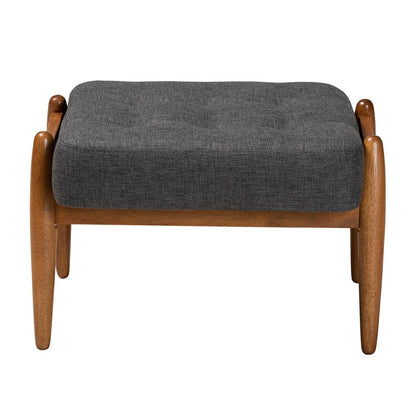 Baxton Studio - Jeanine Footstool in Dark Grey/Walnut Brown - BBT5455-Dark Grey/Walnut-Stool view 2