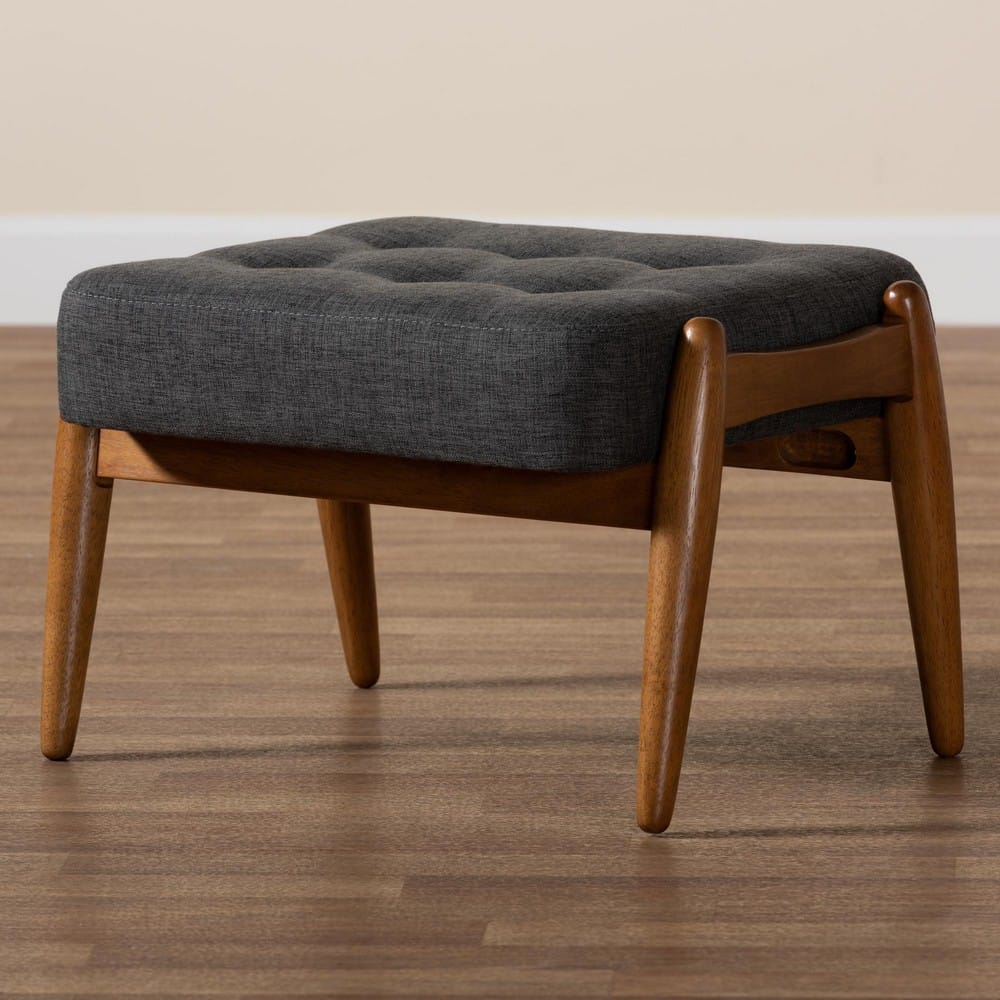 Baxton Studio - Jeanine Footstool in Dark Grey/Walnut Brown - BBT5455-Dark Grey/Walnut-Stool view 7